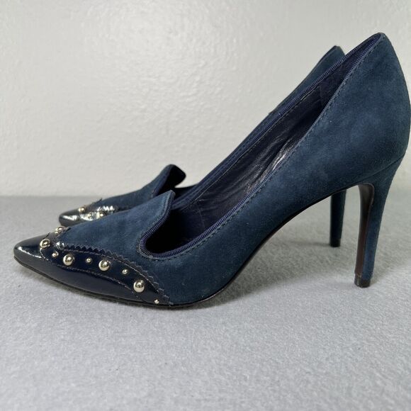 Tory Burch Studded Blue Suede Pointed Toe 3 inch Heels Shoes Size 5M - Picture 2 of 15